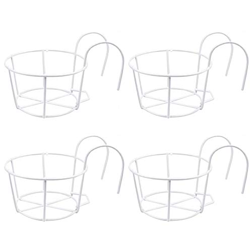 4 Pack Round Hanging Railing Planters, Flower Pot Holders, Metal P...