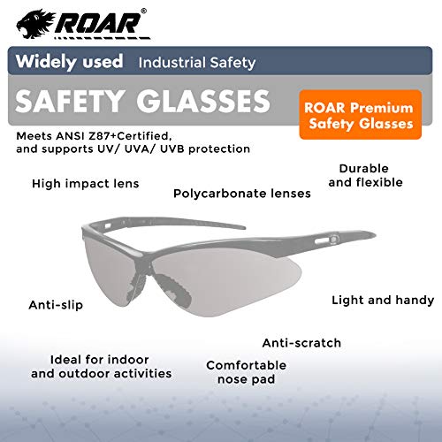 ROAR Smoke Premium Safety Glasses 6 pairs per box Eyewear Protecti...