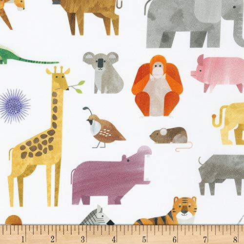 Kaufman A To Z Animals White Fabric by the Yard