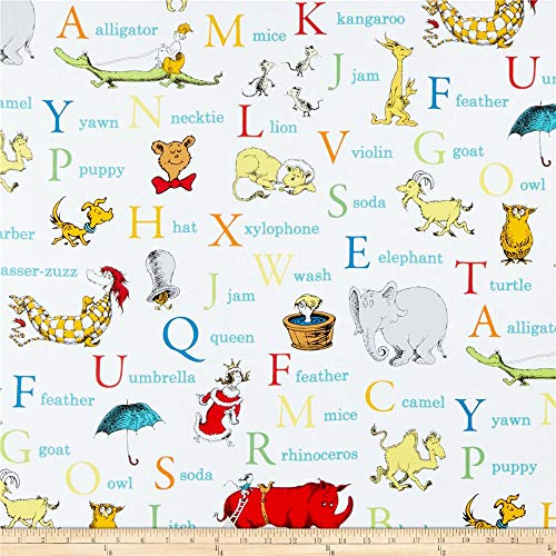 Robert Kaufman Dr. Seuss ABC Alphabet Words Adventure Fabric By Th...