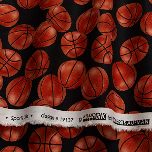 Robert Kaufman Kaufman Sports Life 5 Basketballs Black Fabric