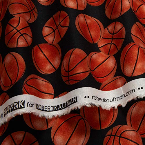 Robert Kaufman Kaufman Sports Life 5 Basketballs Black Fabric