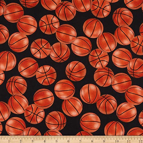Robert Kaufman Kaufman Sports Life 5 Basketballs Black Fabric