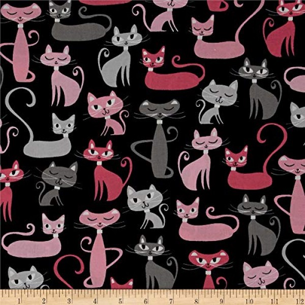 Robert Kaufman Kaufman Whiskers & Tails Cats Allover Black Fabric ...