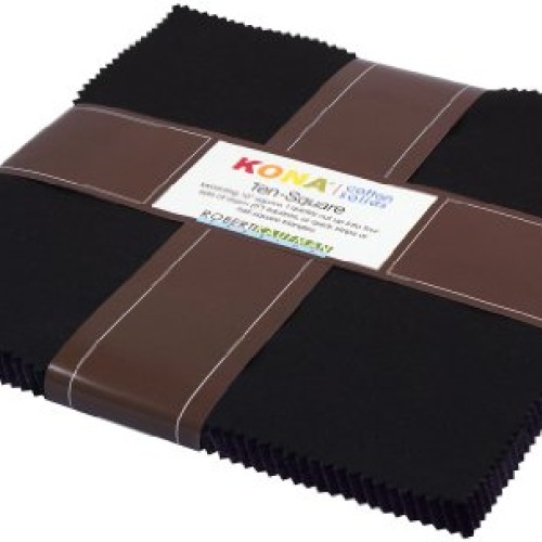 Robert Kaufman KONA COTTON SOLIDS BLACK 10 Fabric Squares 42 Piec...