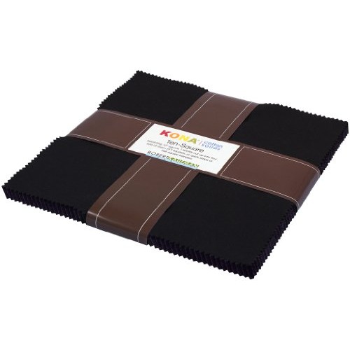 Robert Kaufman KONA COTTON SOLIDS BLACK 10 Fabric Squares 42 Piec...