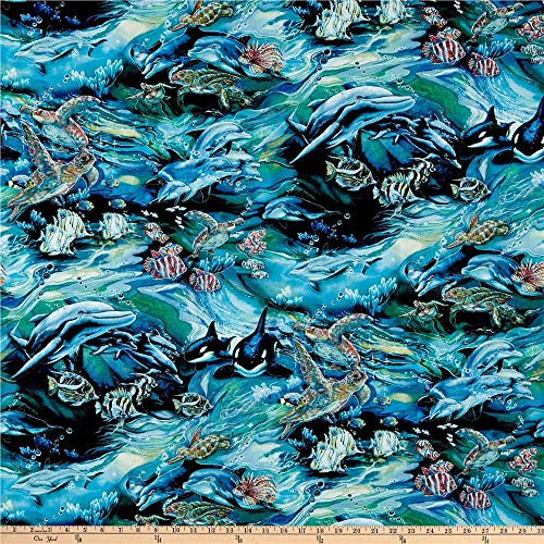 Robert Kaufman North American Wildlife Swimming Fish Ocean Fabric ...