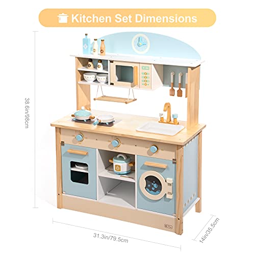 ROBUD Wooden Play Kitchen Set for Kids Toddlers, Toy Kitchen Gift ...