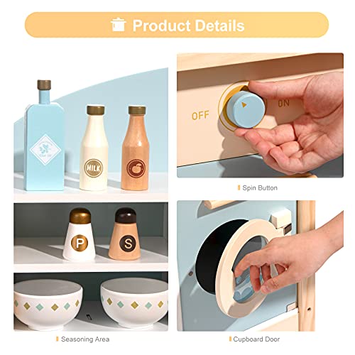 ROBUD Wooden Play Kitchen Set for Kids Toddlers, Toy Kitchen Gift ...