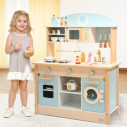 ROBUD Wooden Play Kitchen Set for Kids Toddlers, Toy Kitchen Gift ...