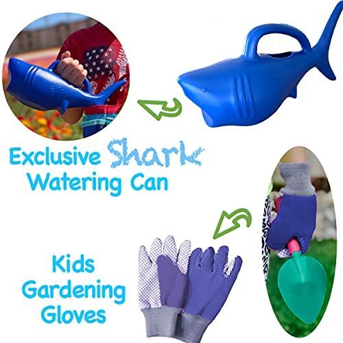 Kids Gardening Tools with Shark Watering Can and Kids Gardening Gl...