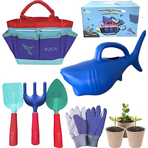 Kids Gardening Tools with Shark Watering Can and Kids Gardening Gl...