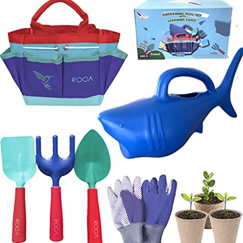 Kids Gardening Tools with Shark Watering Can and Kids Gardening Gl...