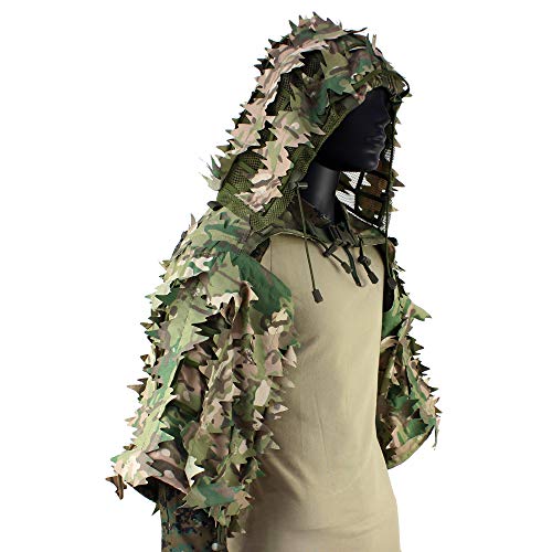 ROCOTACTICAL Sniper Ghillie Viper Hood with 3D Laser-Cut Leaves, T...