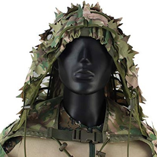 ROCOTACTICAL Sniper Ghillie Viper Hood with 3D Laser-Cut Leaves, T...