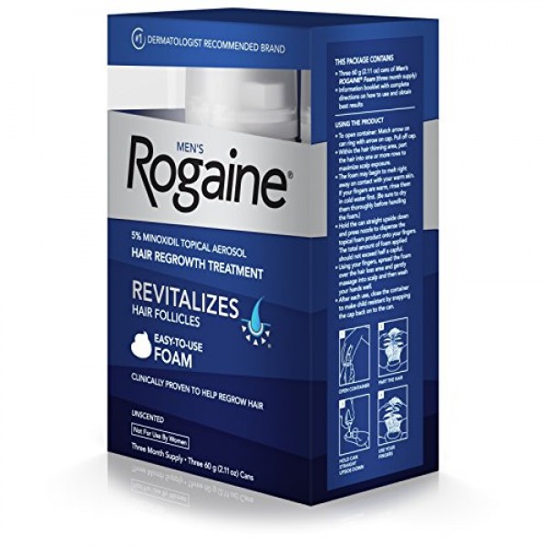 Mens Rogaine Hair Loss & Hair Thinning Treatment Minoxidil Foam, ...