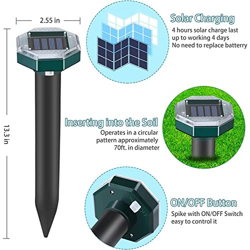 Mole Repellent Solar Powered 8 Pack - Ultrasonic Mole Repeller Vol...