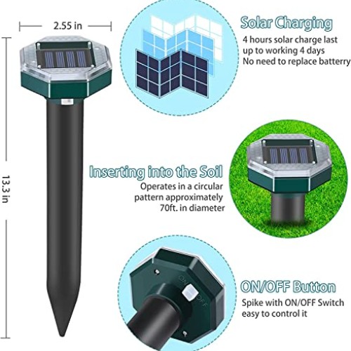 Mole Repellent Solar Powered 8 Pack - Ultrasonic Mole Repeller Vol...