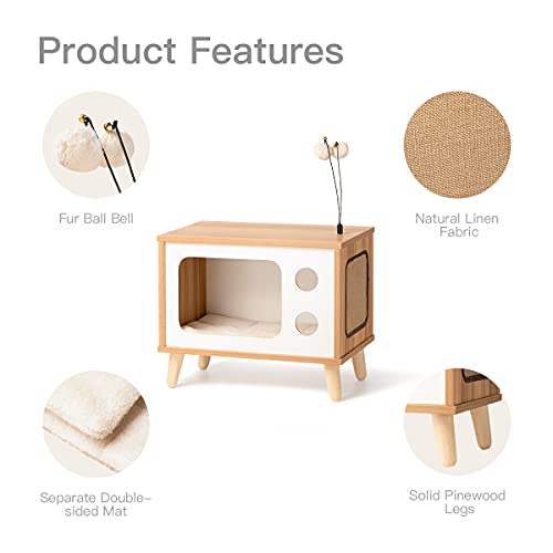 Cat House Wooden Cat Condo Cat Bed Indoor TV-Shaped Sturdy Large L...