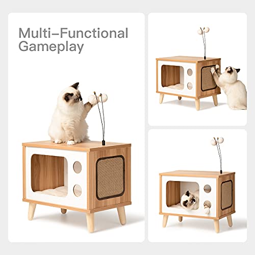 Cat House Wooden Cat Condo Cat Bed Indoor TV-Shaped Sturdy Large L...