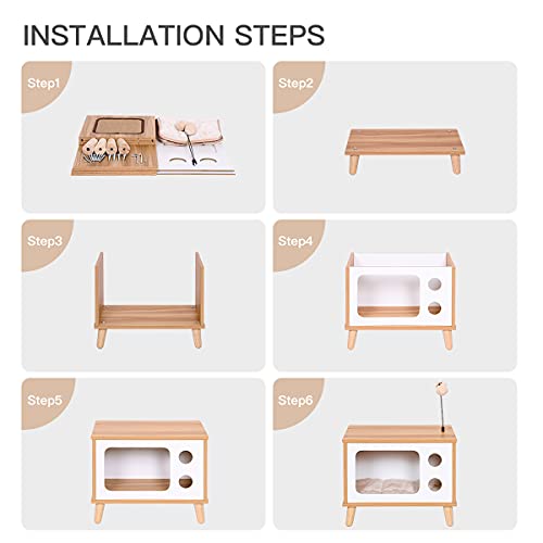 Cat House Wooden Cat Condo Cat Bed Indoor TV-Shaped Sturdy Large L...