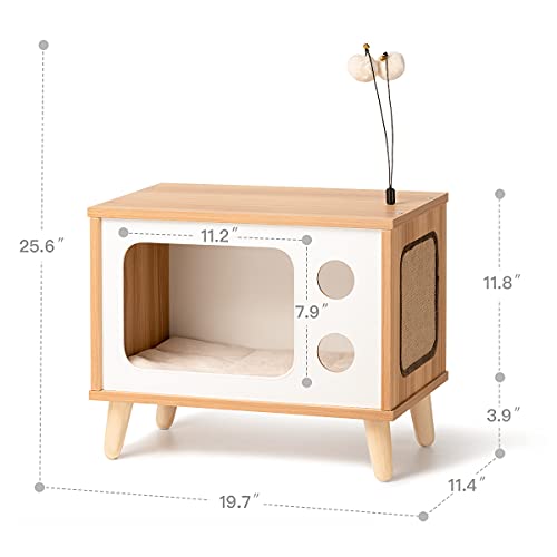 Cat House Wooden Cat Condo Cat Bed Indoor TV-Shaped Sturdy Large L...