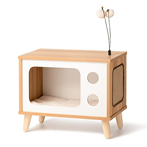 Cat House Wooden Cat Condo Cat Bed Indoor TV-Shaped Sturdy Large L...