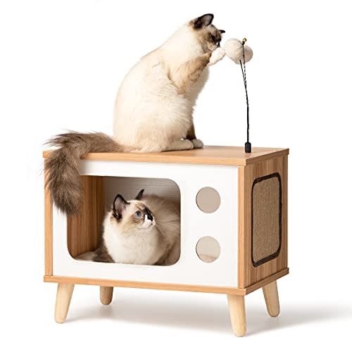 Cat House Wooden Cat Condo Cat Bed Indoor TV-Shaped Sturdy Large L...