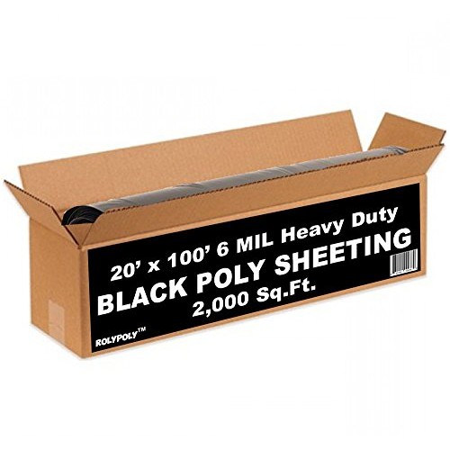 6 Mil Polyethylene Sheeting Roll 20’ x 100’ Black Plastic Sheeti...