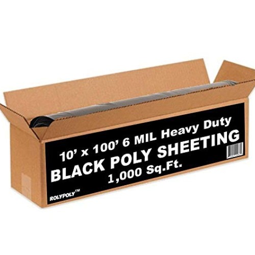 Plastic Sheeting Roll 6 MIL 10x100 Black for Painting, Plastic T...