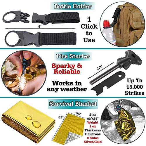 Survival Kit Tactical Camping Gear 14 in 1 Backpack Hiking Outdoor...