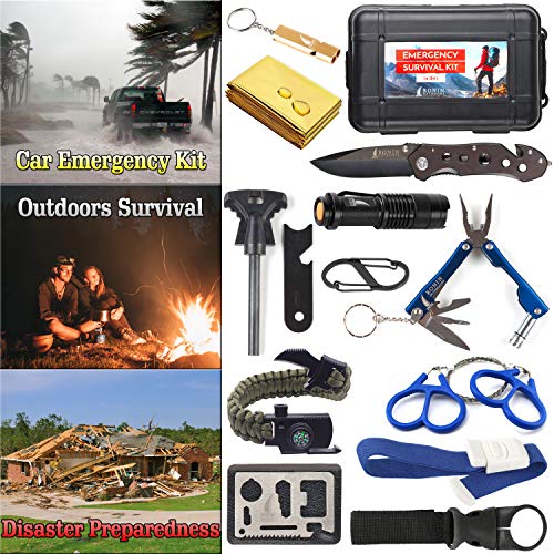Survival Kit Tactical Camping Gear 14 in 1 Backpack Hiking Outdoor...