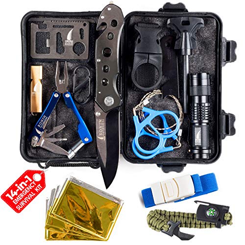 Survival Kit Tactical Camping Gear 14 in 1 Backpack Hiking Outdoor...