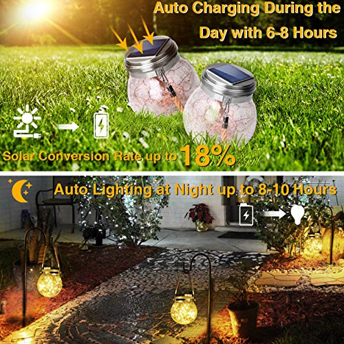 ROSHWEY Hanging Solar Lights 2 Pack 30 LED Crackled Glass Ball War...
