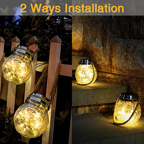 ROSHWEY Hanging Solar Lights 2 Pack 30 LED Crackled Glass Ball War...