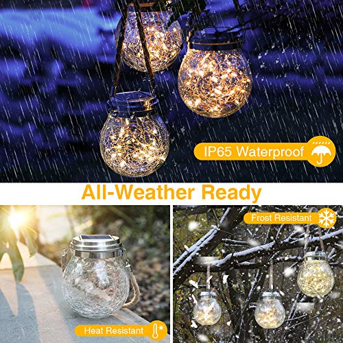 ROSHWEY Hanging Solar Lights 2 Pack 30 LED Crackled Glass Ball War...