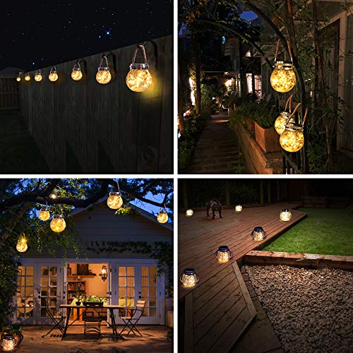 ROSHWEY Hanging Solar Lights 2 Pack 30 LED Crackled Glass Ball War...