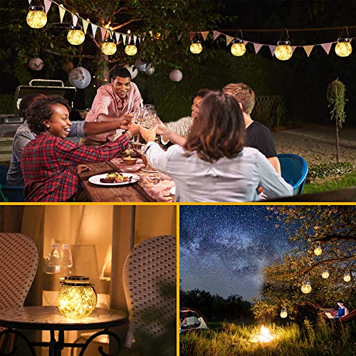 ROSHWEY Hanging Solar Lights 2 Pack 30 LED Crackled Glass Ball War...