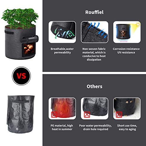 Rouffiel Potato Grow Bags, 5 Pack 7 Gallon Planting Pots with Velc...