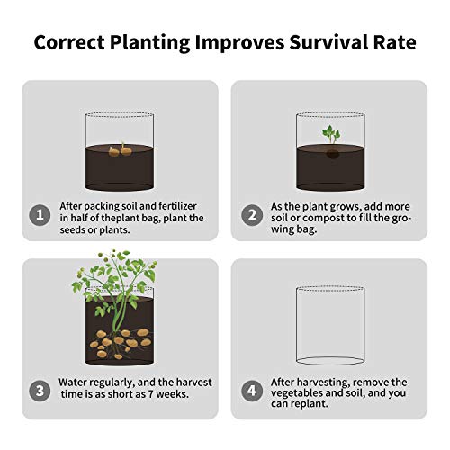 Rouffiel Potato Grow Bags, 5 Pack 7 Gallon Planting Pots with Velc...