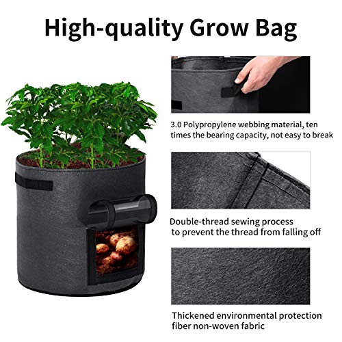 Rouffiel Potato Grow Bags, 5 Pack 7 Gallon Planting Pots with Velc...