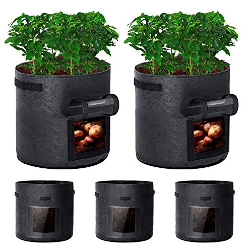 Rouffiel Potato Grow Bags, 5 Pack 7 Gallon Planting Pots with Velc...