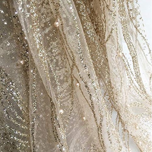 Length 118 Inches Width 51 Inches Wavy Striped Sequin Mesh Gilded ...