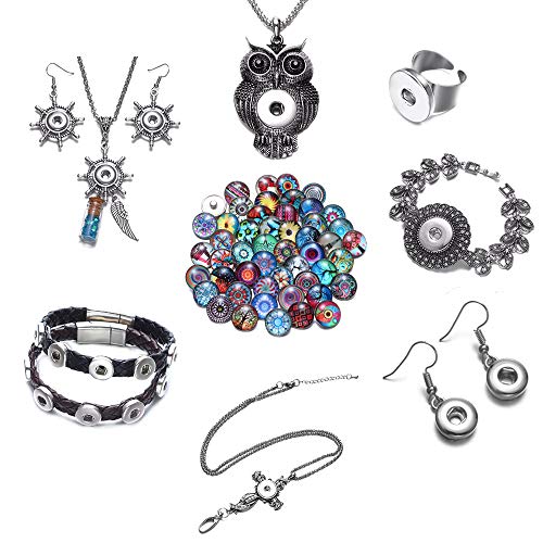 50pcs/lot Multi Themes Mixed Pattern Glass Snap Charms 18mm Snap ...