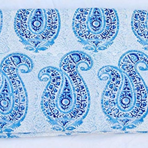 Blue Paisley Hand Block Print Cotton Voile Sewing Fabric Quilting ...