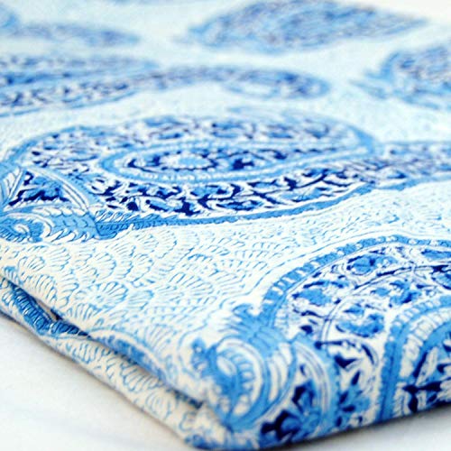 Blue Paisley Hand Block Print Cotton Voile Sewing Fabric Quilting ...