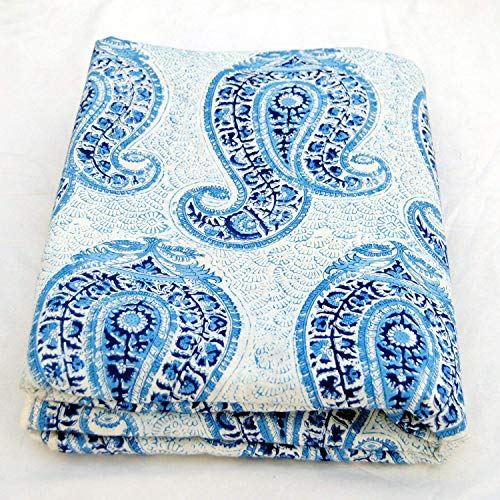 Blue Paisley Hand Block Print Cotton Voile Sewing Fabric Quilting ...