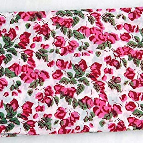 Indian Handmade Floral Print Cotton Voile Fabric Hand Block Printe...