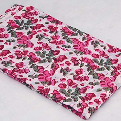 Indian Handmade Floral Print Cotton Voile Fabric Hand Block Printe...