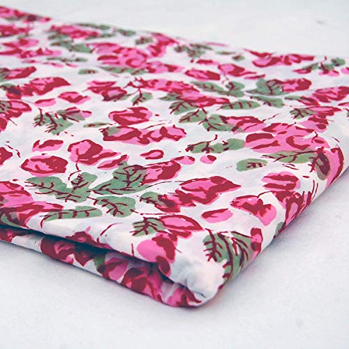 Indian Handmade Floral Print Cotton Voile Fabric Hand Block Printe...
